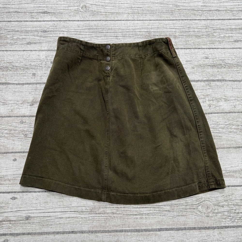 Vintage Agolde Skirt Womens 26 Olive Green Button Fly Tencel A-Line Utility USA